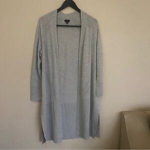 Talbots 100% Merino Wool Women's Gray Open Front Long Cardigan Sweater Large